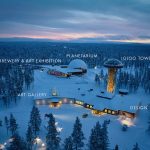 Overview from above of the Planetarium Complex with texts describing the buildings.